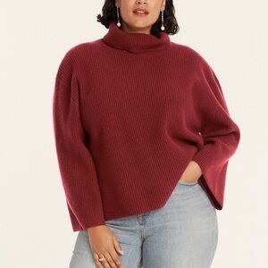 J Crew Sweater Wool Recycled Cashmere Relaxed Turtleneck Chunky Knit Burgundy XS